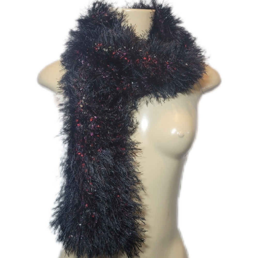 Handmade 58" Black Fruity Pebbled Wrap Warm & Soft Fluffy Cocktail Crochet